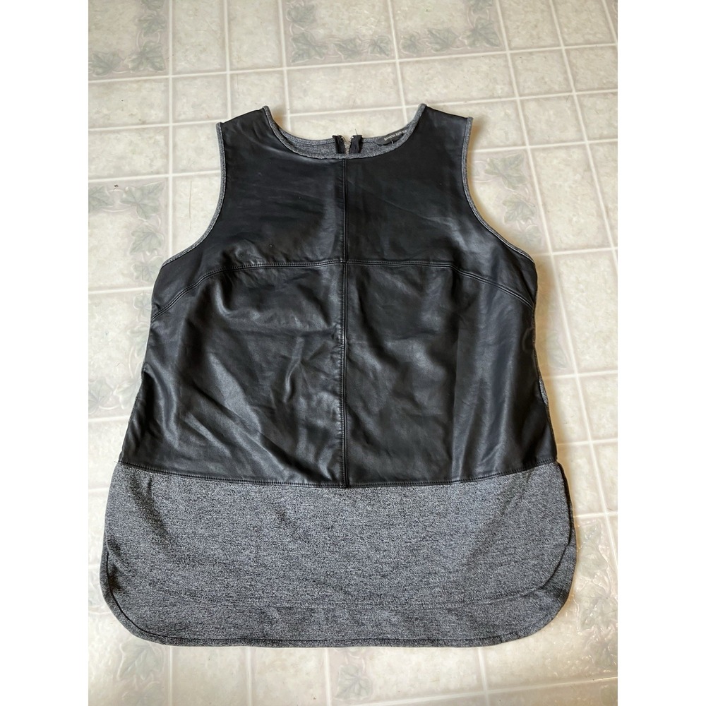 Banana Republic Women's Moto Biker Sleeveless Faux Leather Tank Small Black Grey